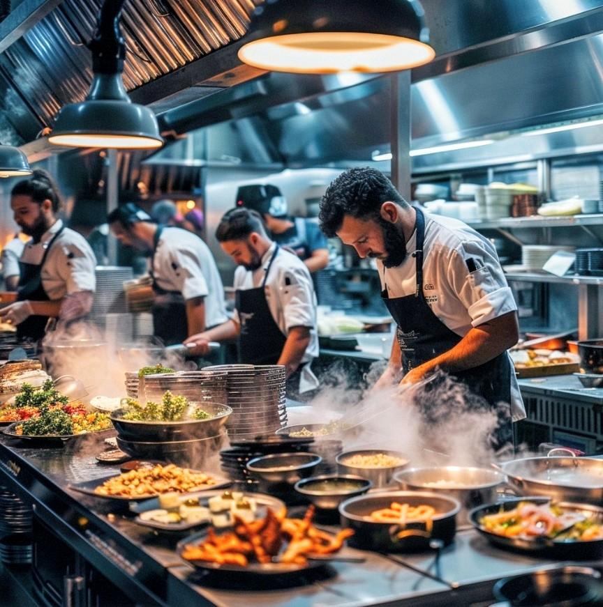 AI-generated image of chefs in restaurant kitchen