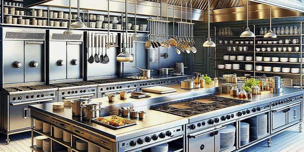 Gleaming restaurant kitchen